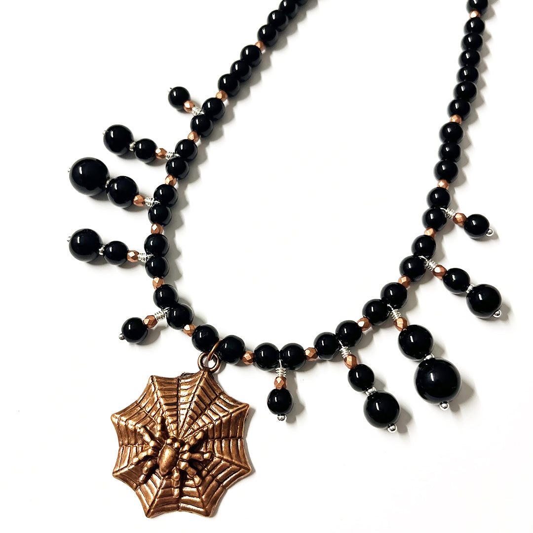 Black Pearl Spider Bib Necklace