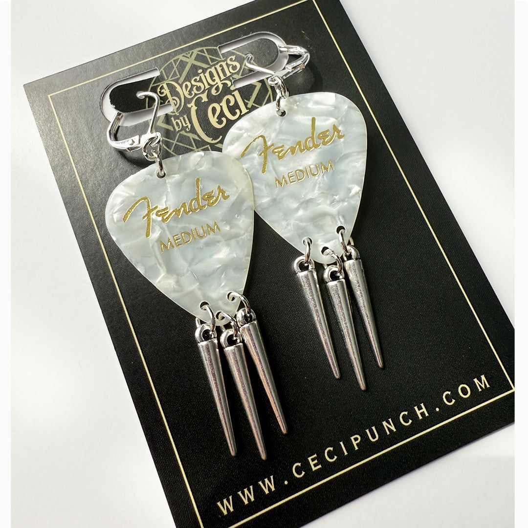 Metal Spike Guitar Pick Earrings WHITE