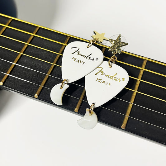 Star Studded Moon Guitar Pick Earrings