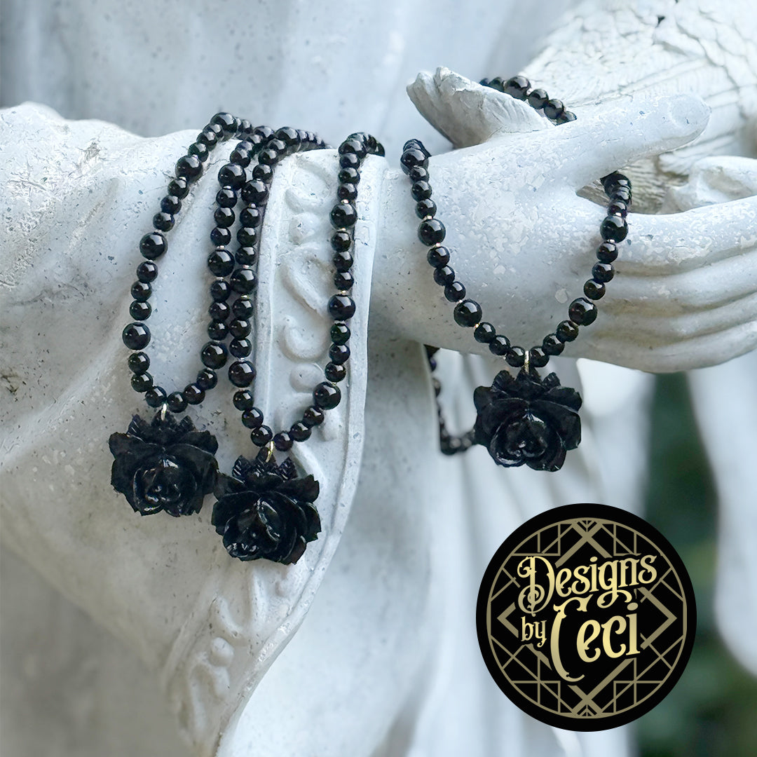 Mourning Rose Beaded Necklace