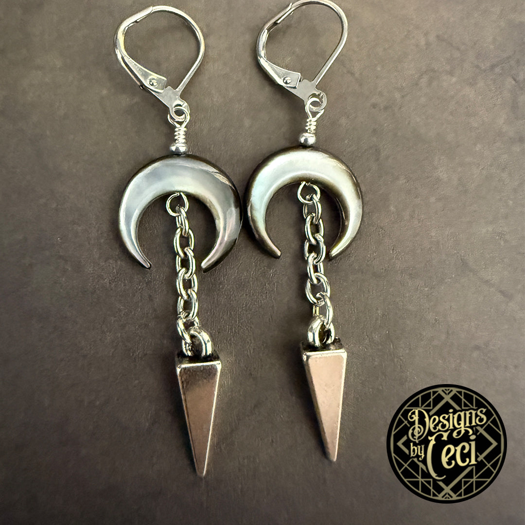 Midnight Crescent Spike Drop Earrings