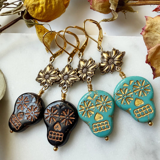 Day of The Dead Sugar Skull Earrings GOLD