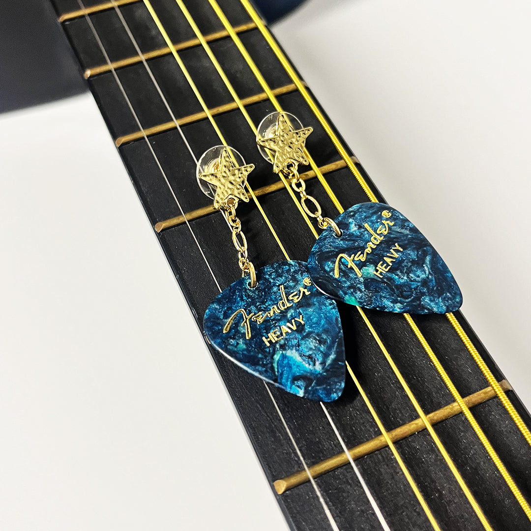 Star Studded Guitar Pick Earrings Teal