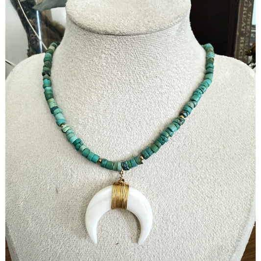 Desert Moon Heishi Crescent Horn Necklace