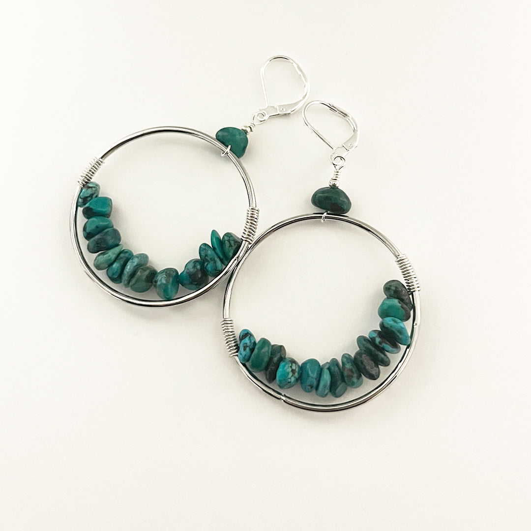 Turquoise Stones Hoop Earrings