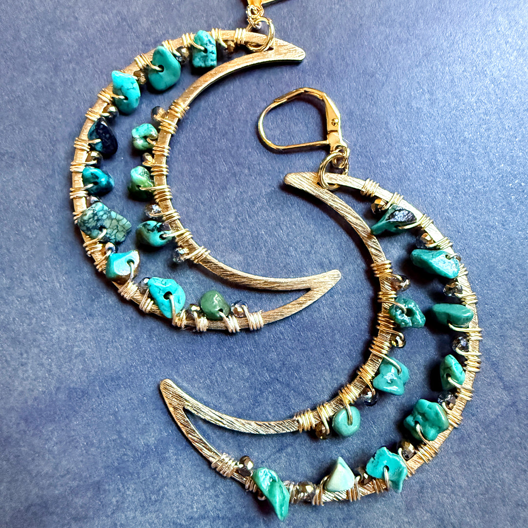 Geode Crescent Moon Earrings Turquoise