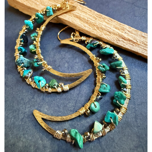 Geode Crescent Moon Earrings Turquoise