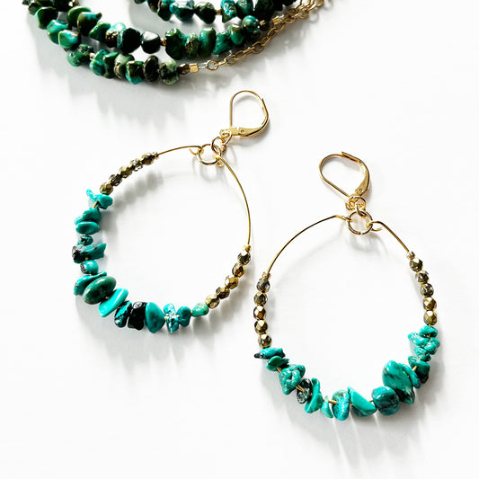 Turquoise Stone Chips Hoops