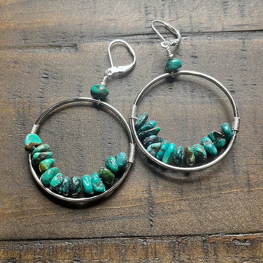 Turquoise Stones Hoop Earrings