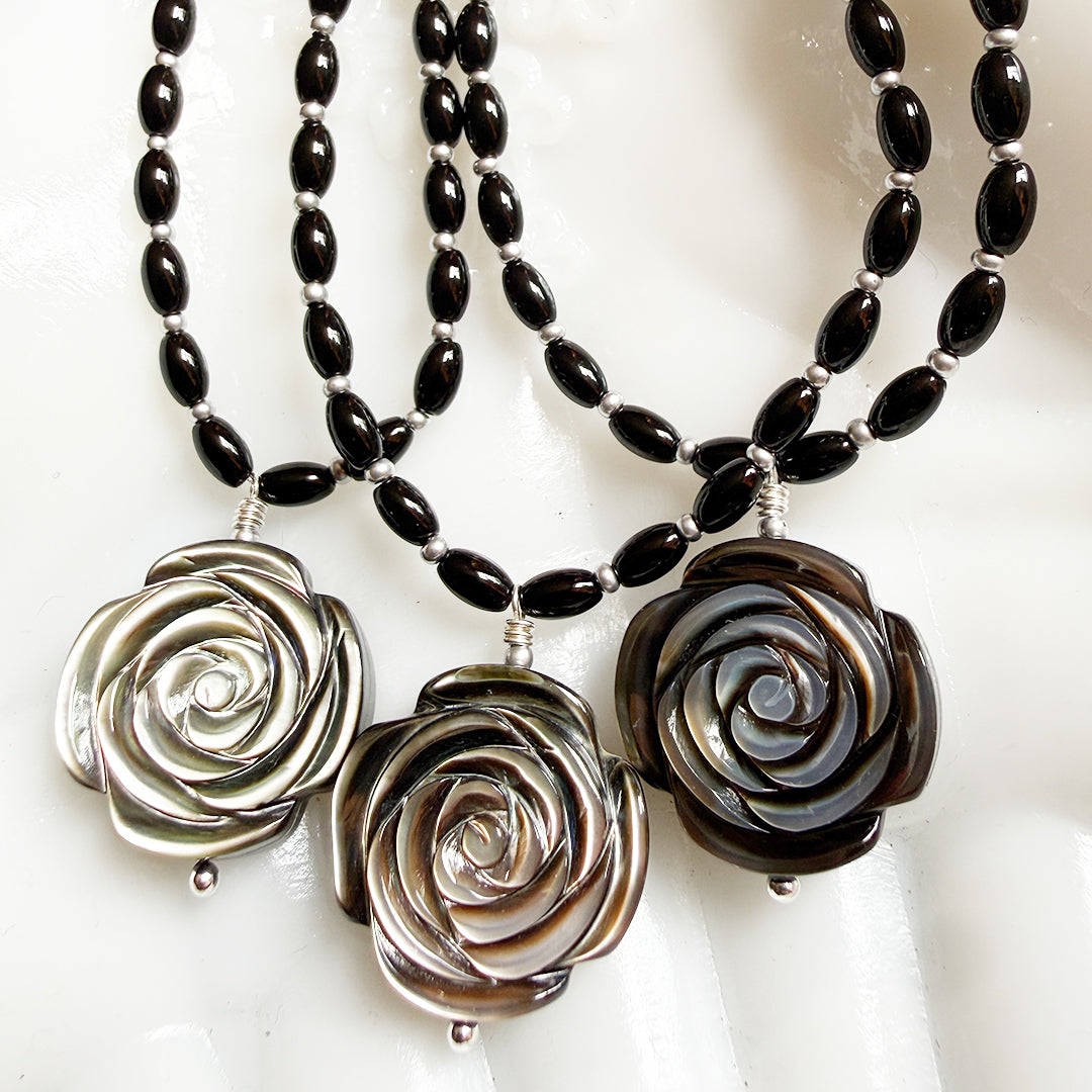 Gothic Shell Rose Beaded Necklace