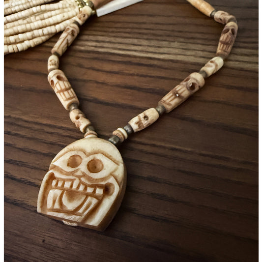 Vintage Skull Pendant Bone Neclace