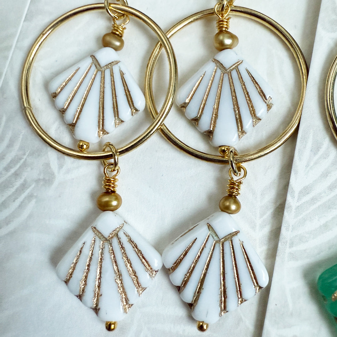 Gemini Shell Hoop Earrings MATTE WHITE