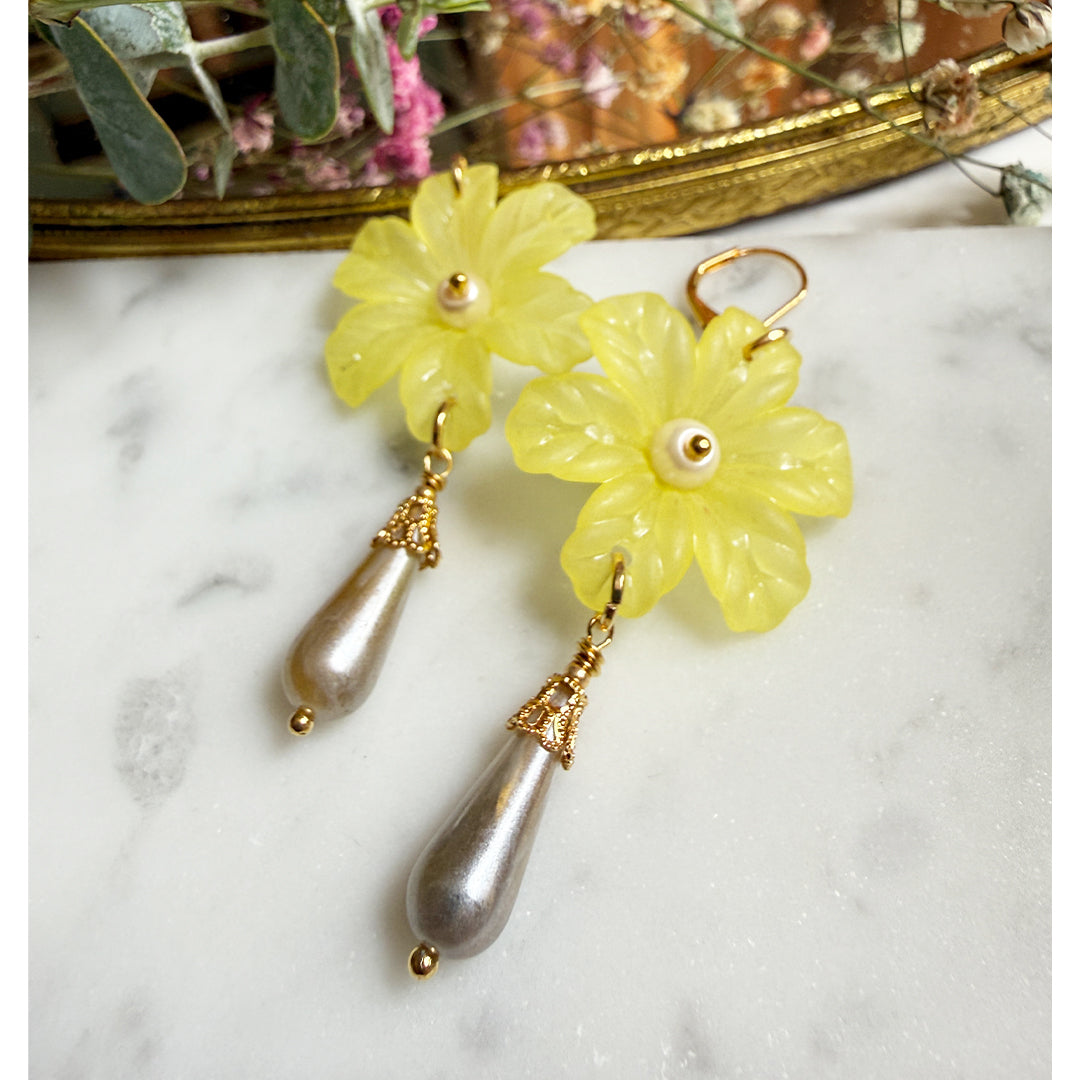 Yellow Pearl Blossom Earrings